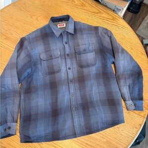 Wrangler Sherpa Lined Shacket Mens Large Blue Chore Plaid Flannel Button Up